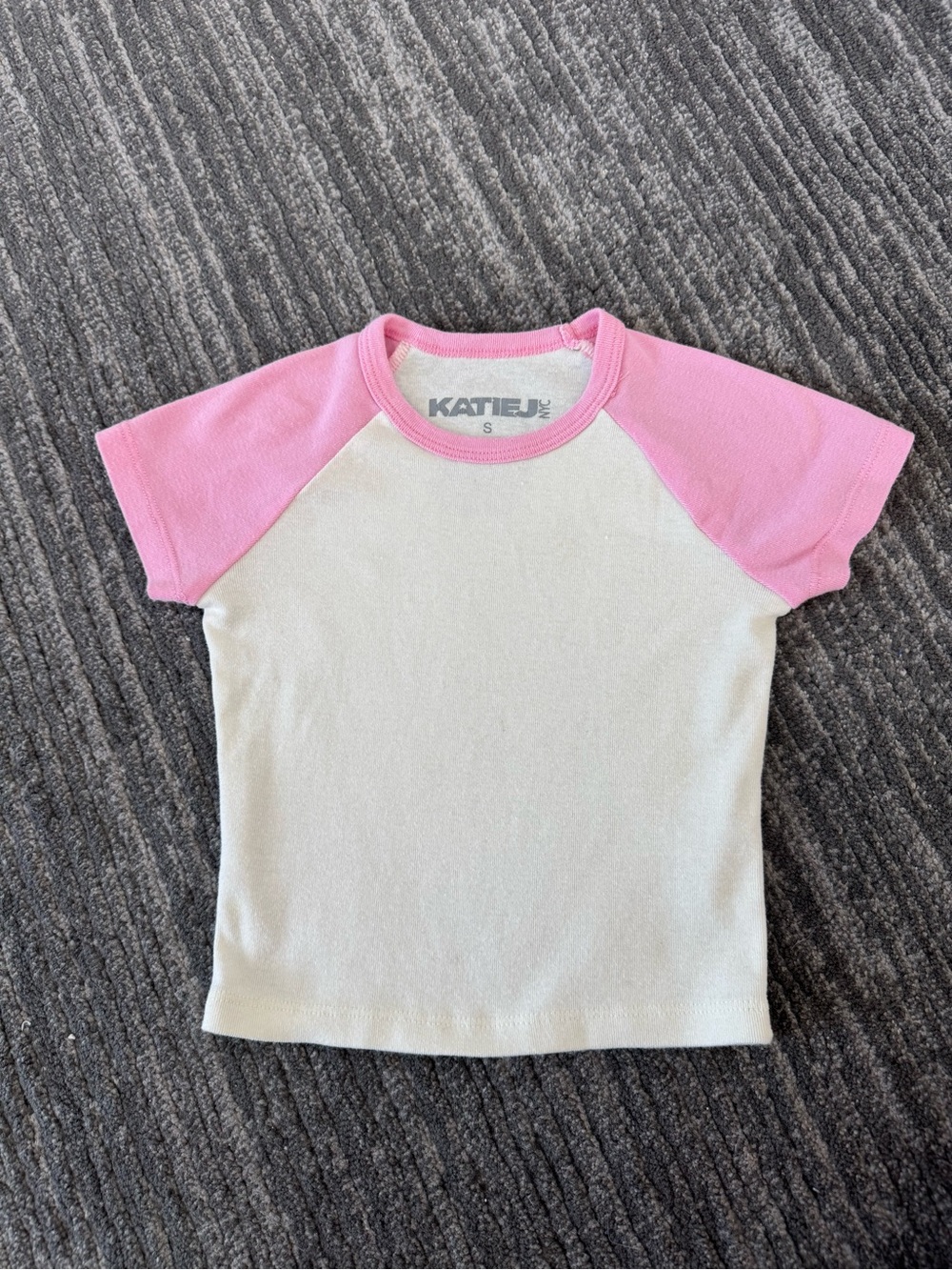 Katie J NYC Pink & Cream Raglan Short Sleeve Tee